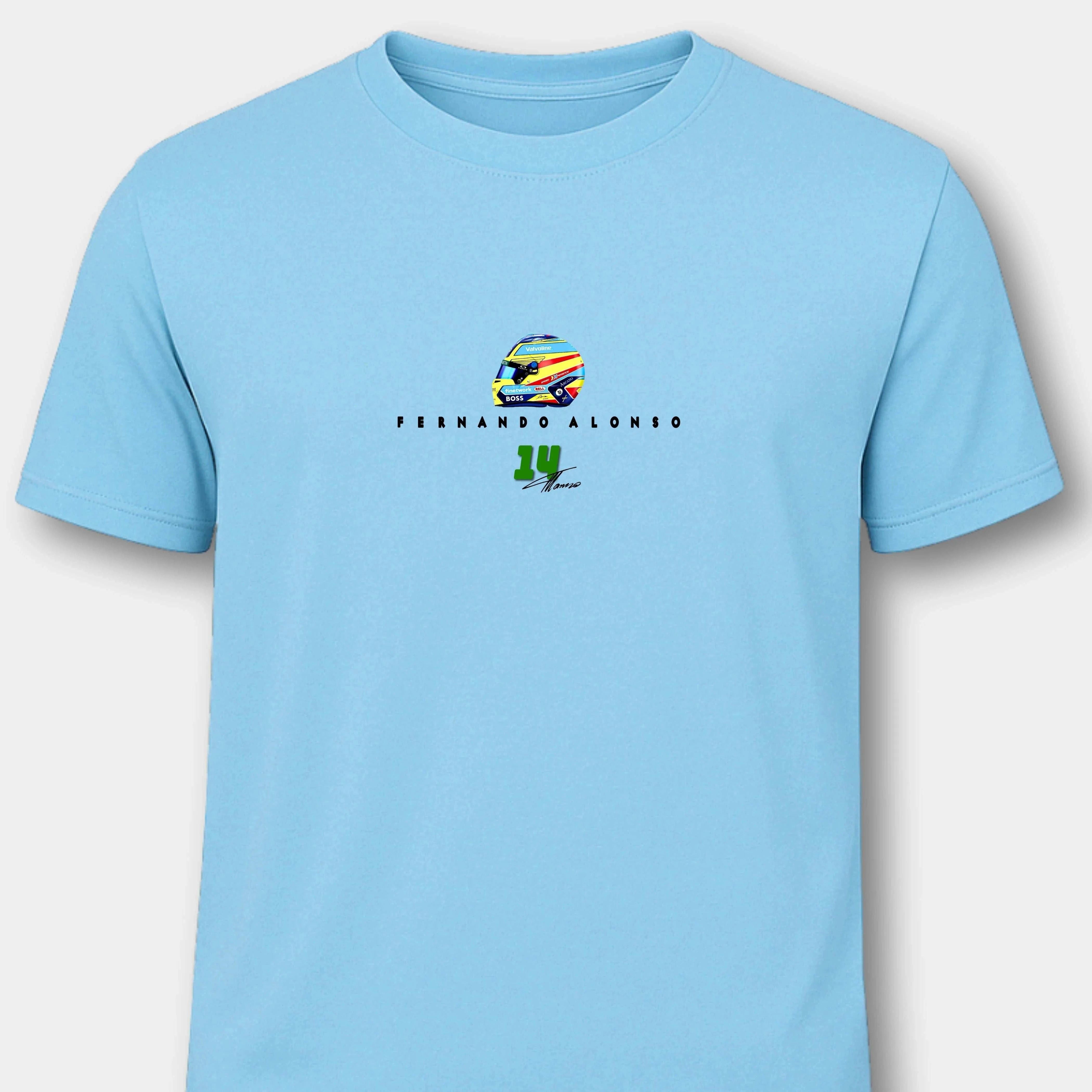 Fernando Alonso Aston Martin - Herren Shirt T-Shirts Novawear Sky Blue S