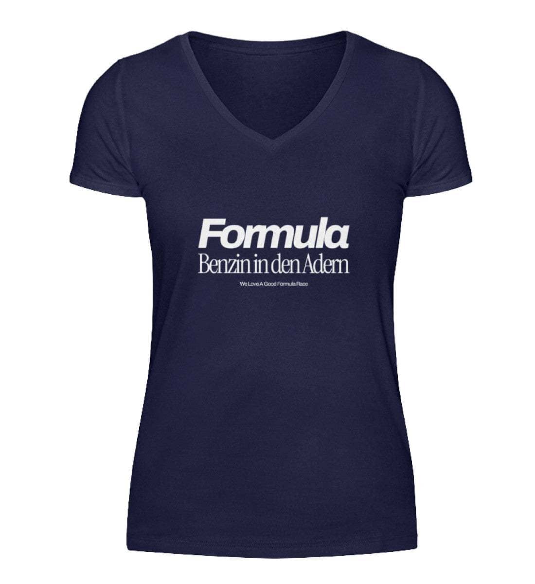 Formula - Benzin in den Adern V-Neck Damen T-Shirt - Stylisches F1 Shirt | 100% Baumwolle | NOVAWEAR V-Neck Damenshirt Novawear Navy S