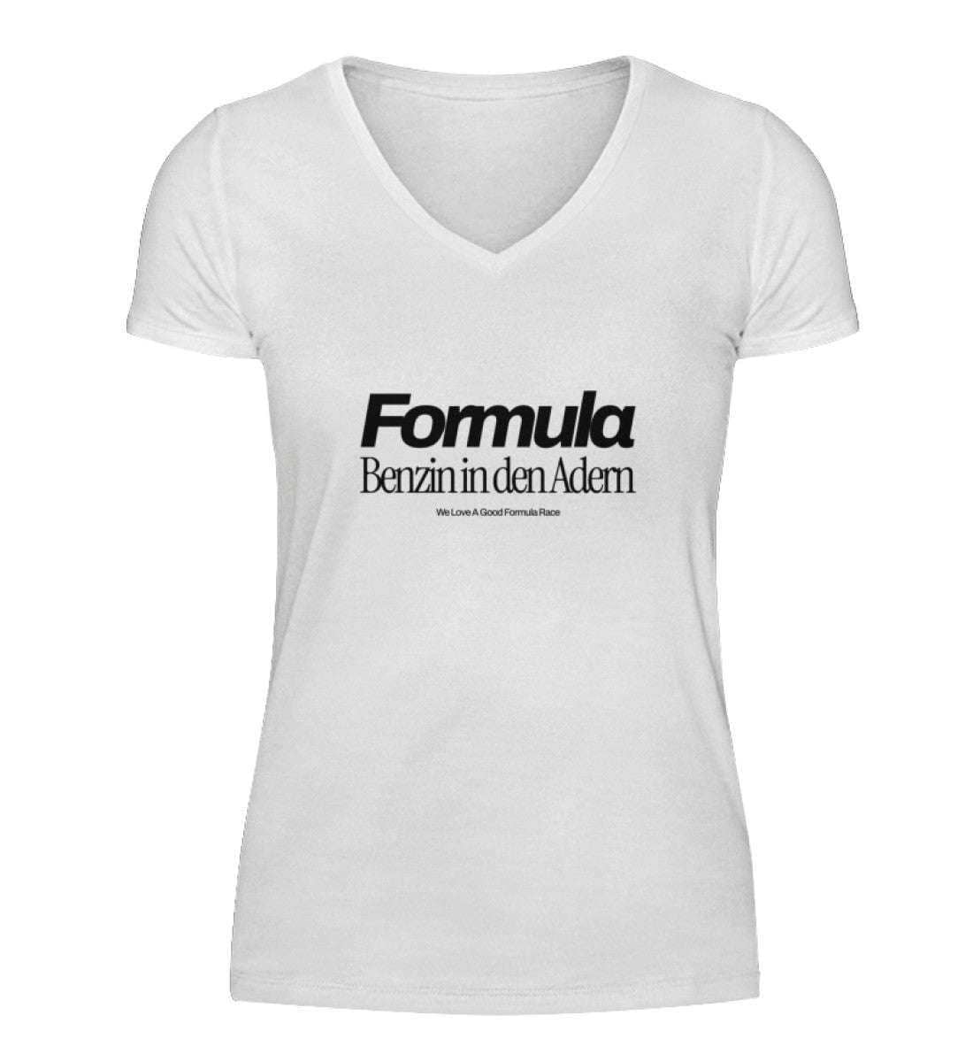 Formula - Benzin in den Adern V-Neck Damen T-Shirt - Stylisches F1 Shirt | 100% Baumwolle | NOVAWEAR V-Neck Damenshirt Novawear White S