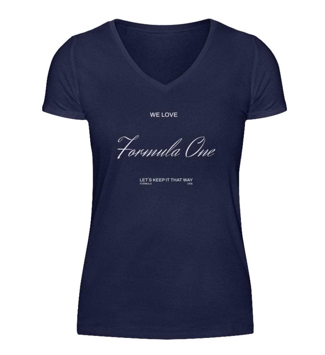 We Love Formula One V-Neck Damen T-Shirt - Stylisches F1 Shirt | 100% Baumwolle | NOVAWEAR V-Neck Damenshirt Novawear Navy S