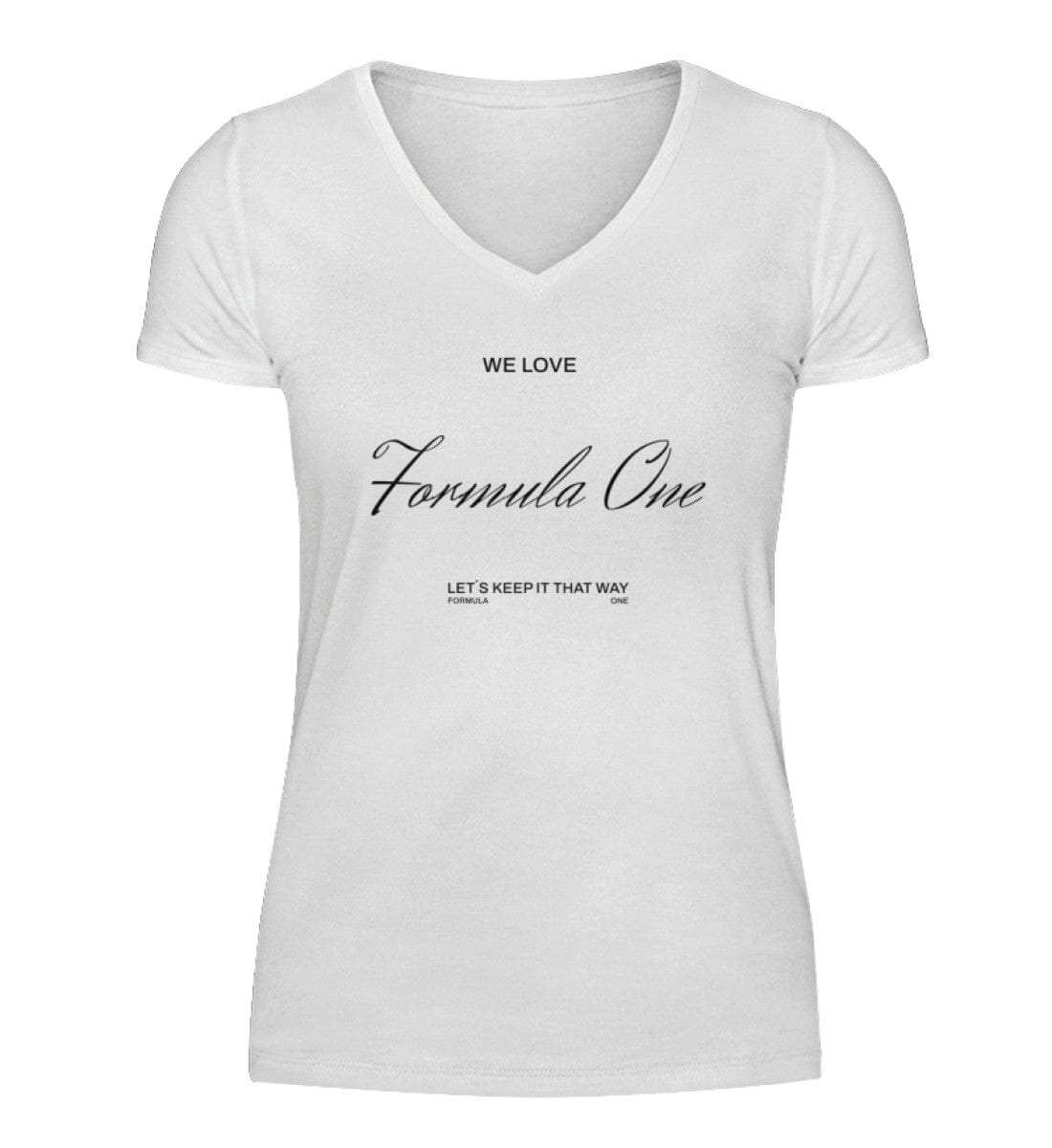We Love Formula One V-Neck Damen T-Shirt - Stylisches F1 Shirt | 100% Baumwolle | NOVAWEAR V-Neck Damenshirt Novawear White S