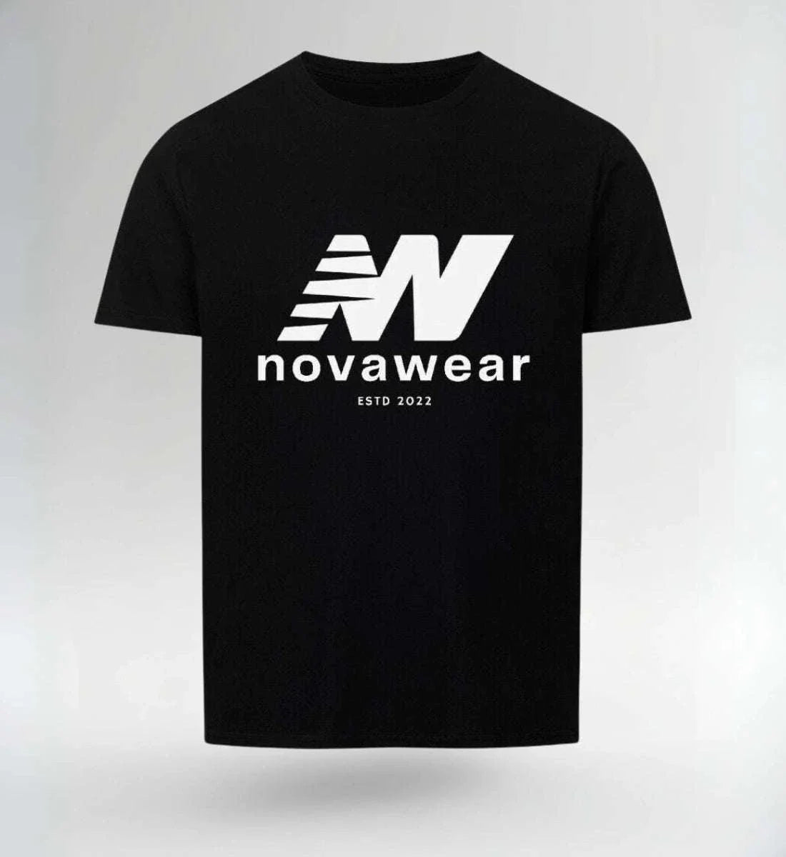 Image of NOVAWEAR® Essential Logo black unisex t-shirt with white logo, 100% cotton, breathable and durable design