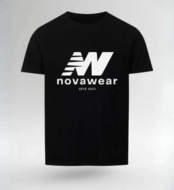 Image of NOVAWEAR® Essential Logo black unisex t-shirt with white logo, 100% cotton, breathable and durable design