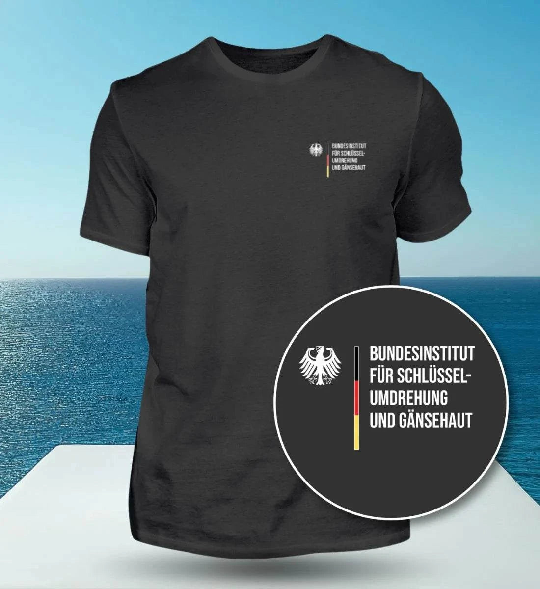 Image of Black Bundesinstitut für Schlüsselumdrehung graphic t-shirt in premium cotton with unisex fit and round neckline