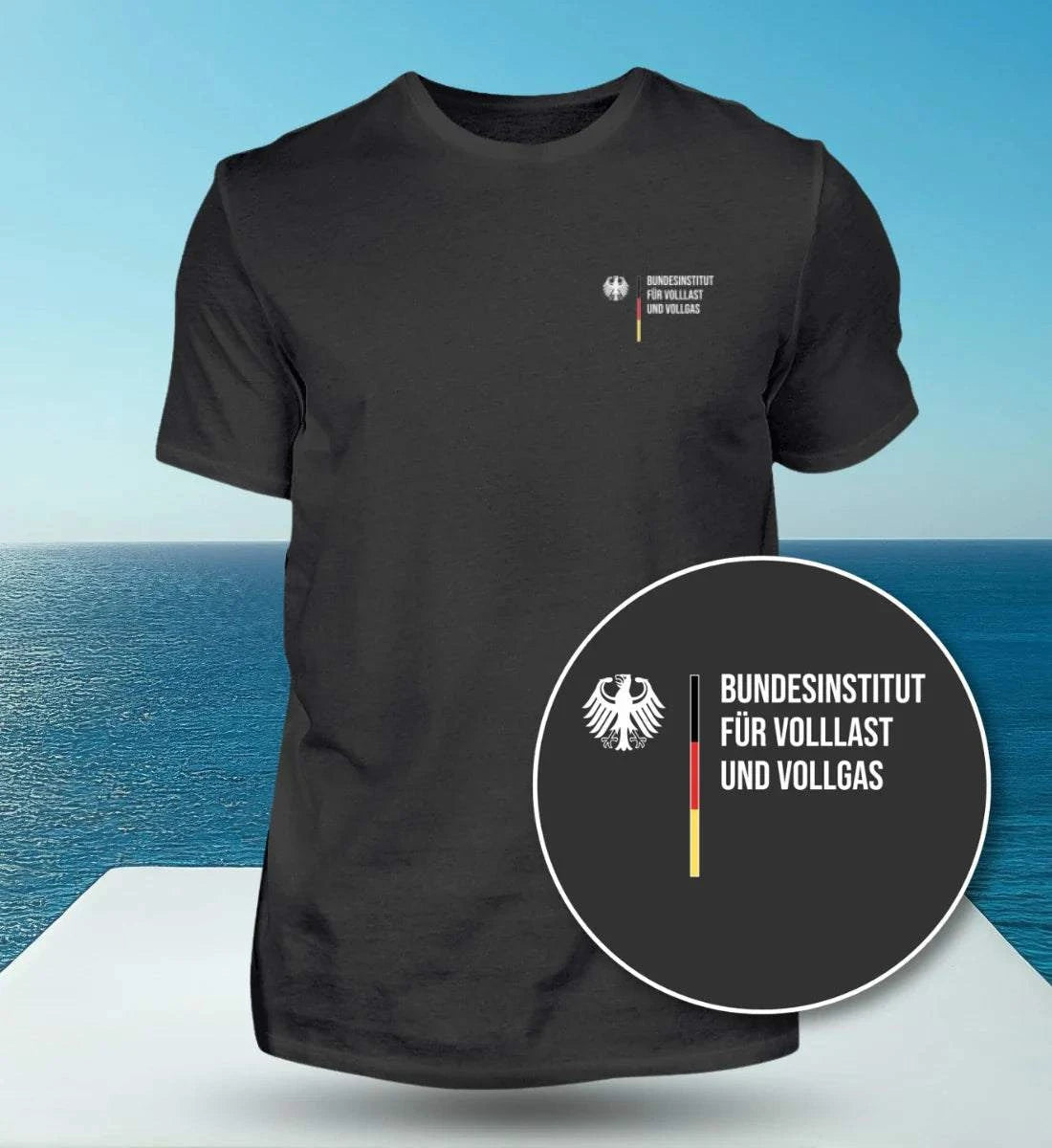 Image of Black Bundesinstitut für Volllast printed unisex cotton T-shirt with round neck and durable double stitching
