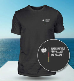 Image of Black Bundesinstitut für Volllast printed unisex cotton T-shirt with round neck and durable double stitching