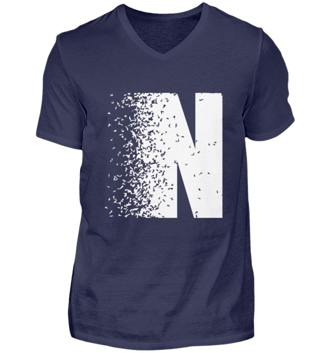 Image of Herren V-Neck Shirt in Navyblau mit weißem NOVAWEAR® Logo, 100% Baumwolle, hochwertiger Digitaldruck, gerader Schnitt, V-Ausschnitt