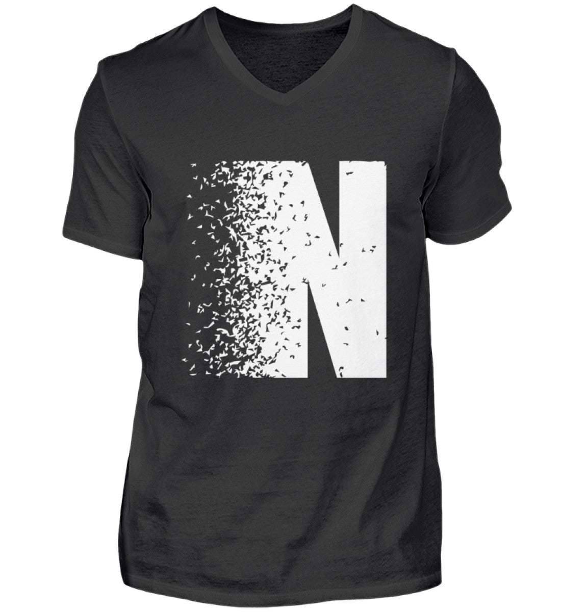 Black Herren V-Neck Shirt with white distressed 