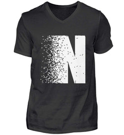 Image of Black Herren V-Neck Shirt with white distressed 