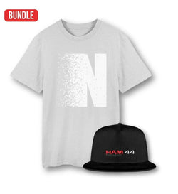 Image of SummerSale Bundle limitiertes Motorsport-Shirt mit großem N-Print und schwarze Cap mit HAM44 Racing-Design