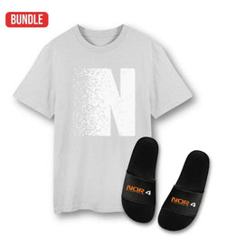 Image of SummerSale Bundle mit weißem Motorsport-Shirt und schwarzen Slides mit Racing-Design, limitierte Edition