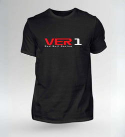 Image of Black NOVAWEAR VER 1 Motorsport Shirt with red and white VER 1 Red Bull Racing logo, high-quality cotton, sustainable and limited edition streetwear