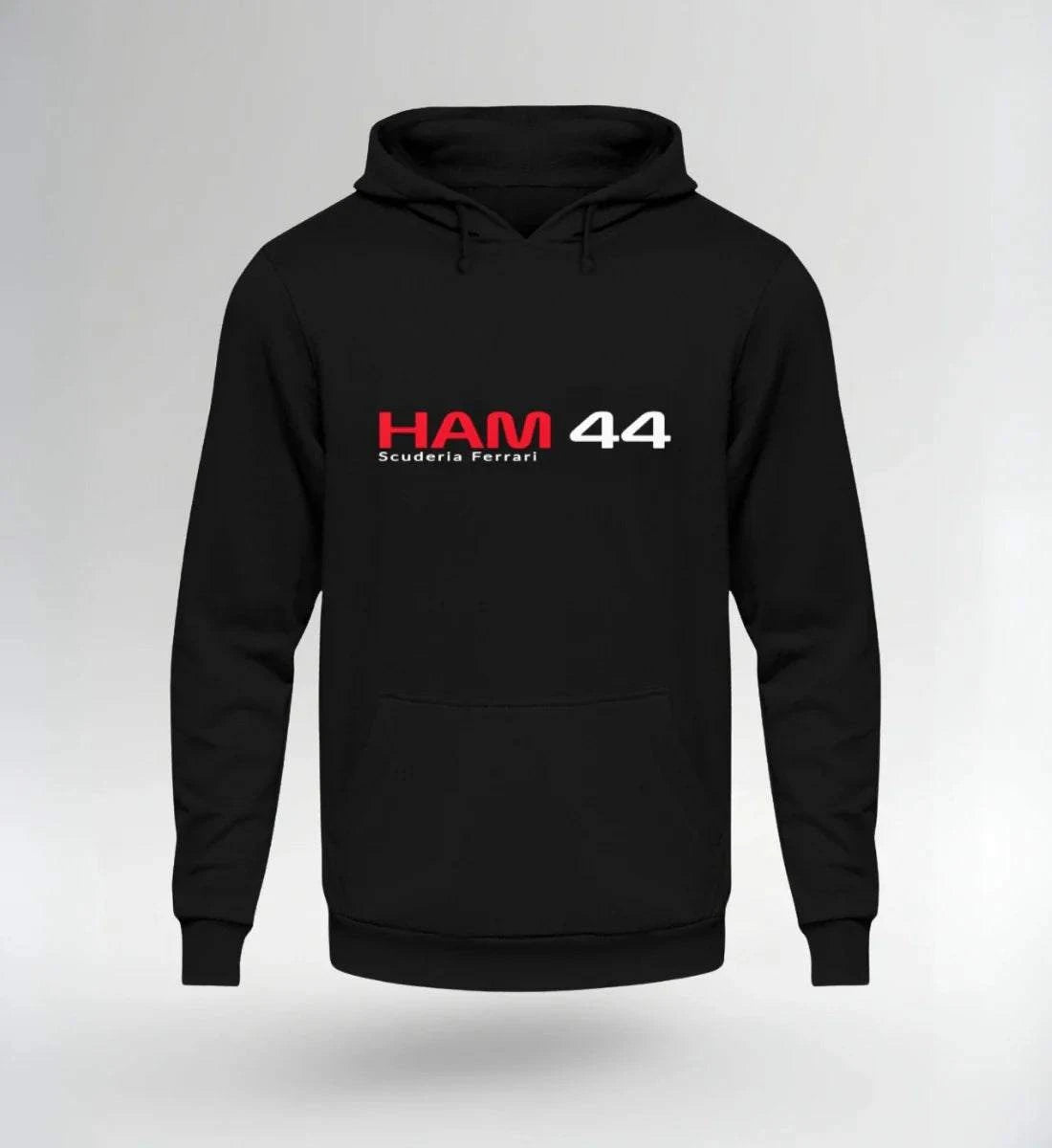 Image of NOVAWEAR HAM 44 Motorsport Hoodie black limited edition streetwear with red and white racing logo