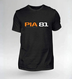 Image of Schwarzes T-Shirt mit NOVAWEAR PIA 81 Fanpack Aufdruck in Orange und Weiß