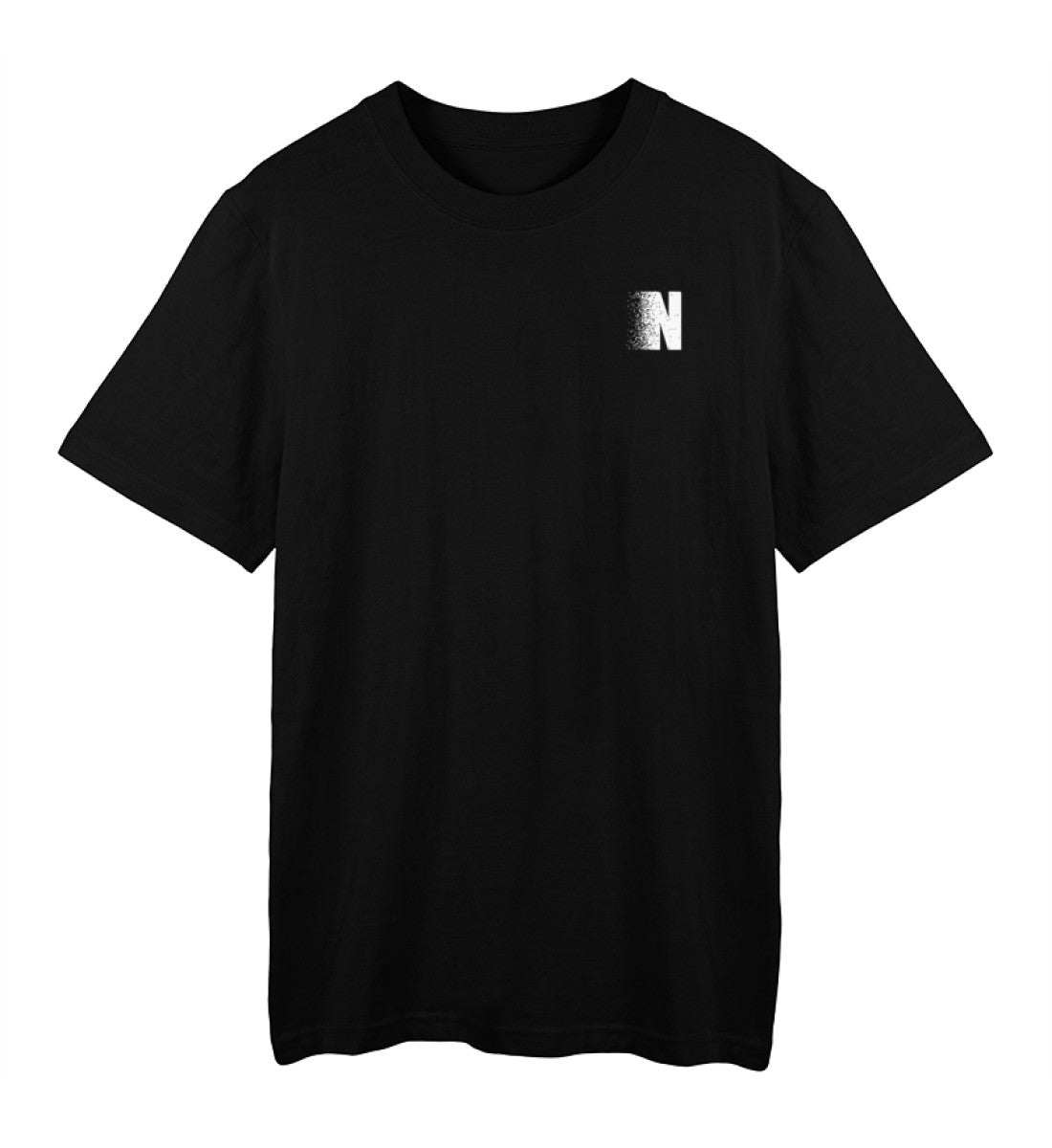Black organic heavy t-shirt with relaxed fit and small white 