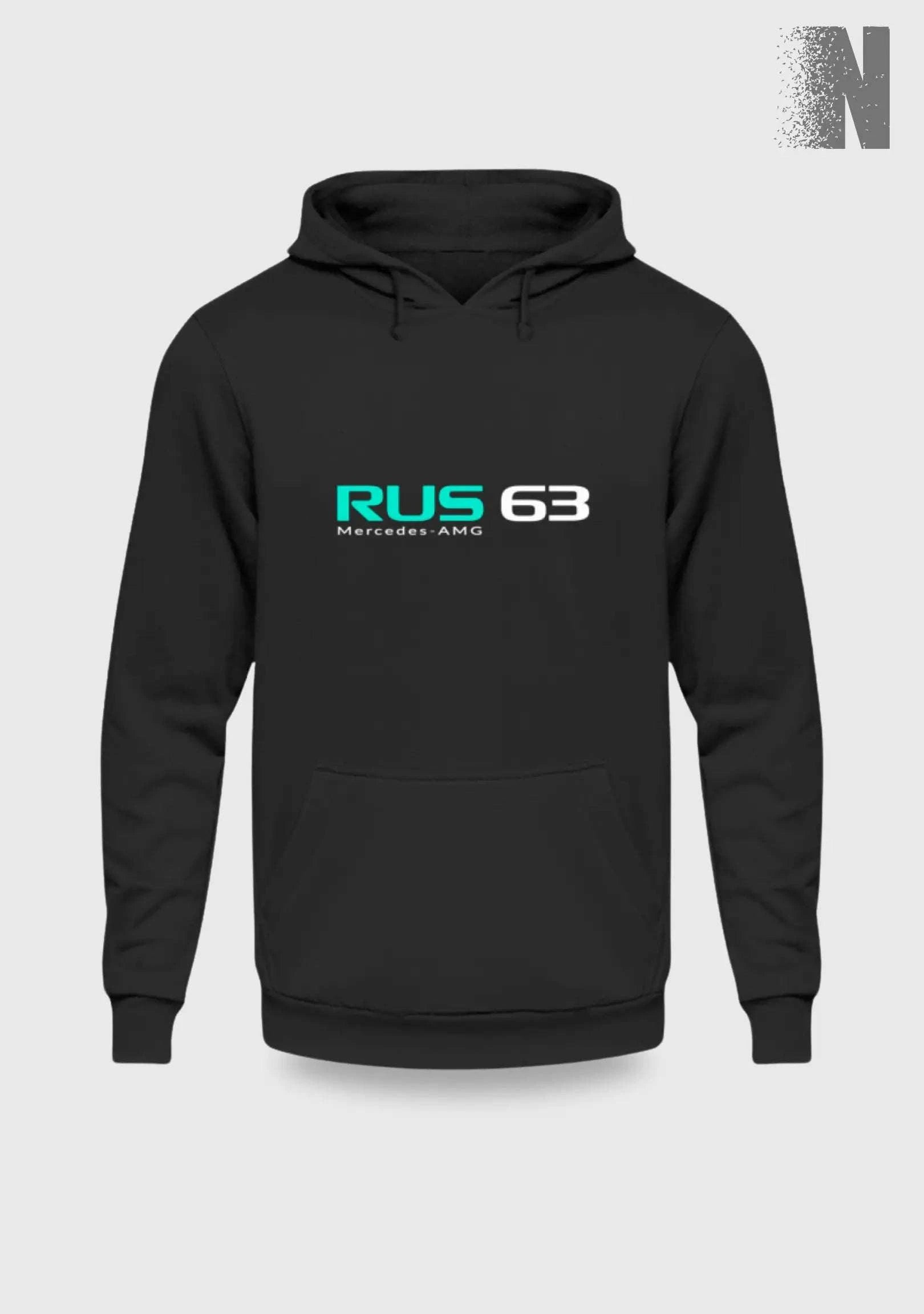 Image of F1 Racing George Russell 63 - Unisex Hoodie Kapuzenpullover Novawear Tief Schwarz XS 