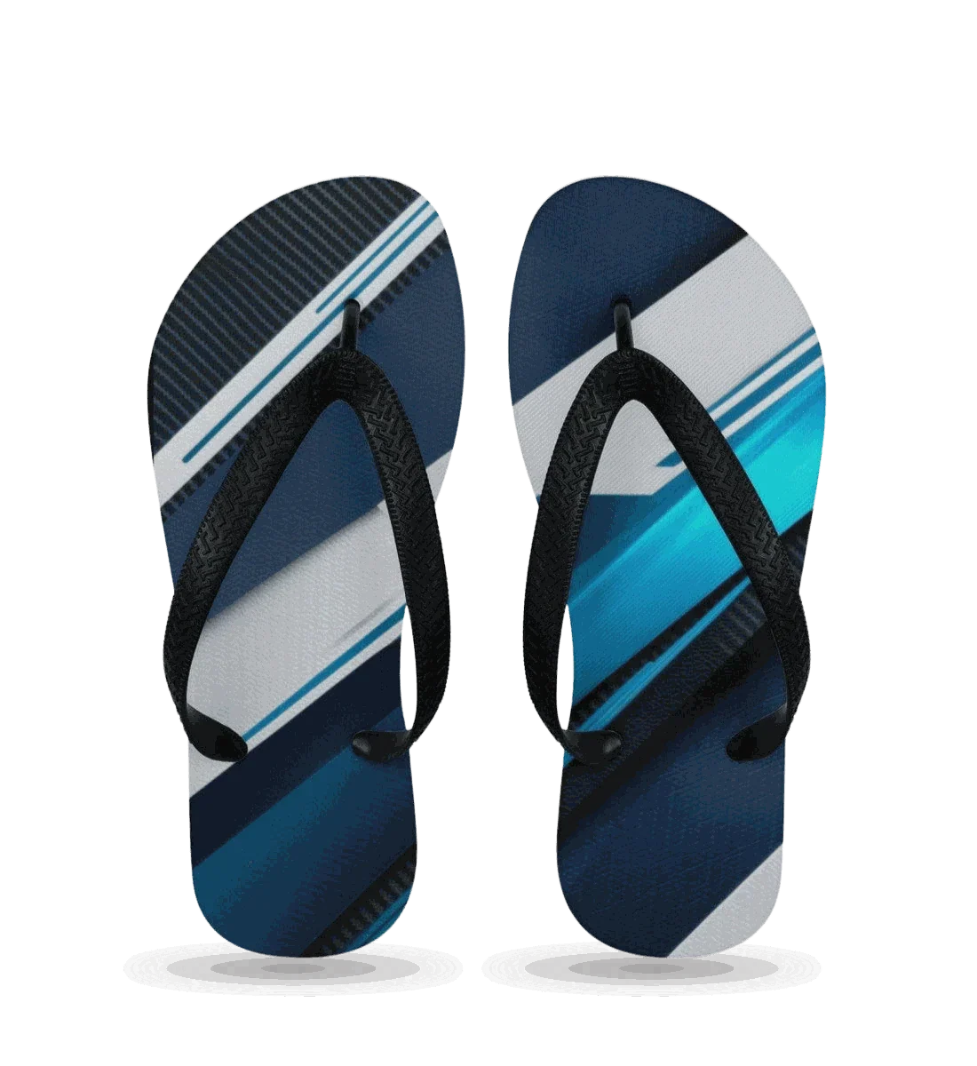 Flip Flops Groß in Blau mit Motorsport-Streifen, 1,4 cm Gummisohle, limitierte sommerliche Badeschlappen für Racing-Fans