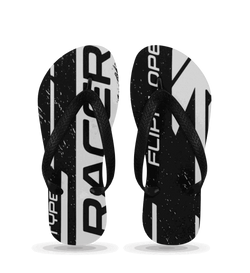 Image of FlipFlop Racer schwarz-weiß mit Motorsport-Print und bequemer Gummisohle, limitierte Novawear Edition.