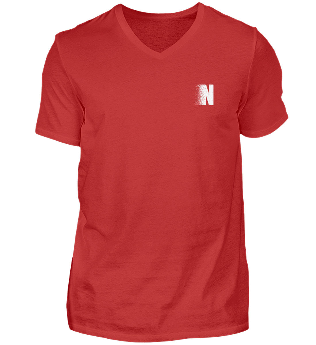 Image of Brank klein Oversized men's red V-neck cotton shirt with minimalist logo and durable fabric